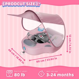 INFLATEFLY Baby Swim Float with Protection Sunshade Infant Pool Float Add Tail for 3-24 Months (Pink)