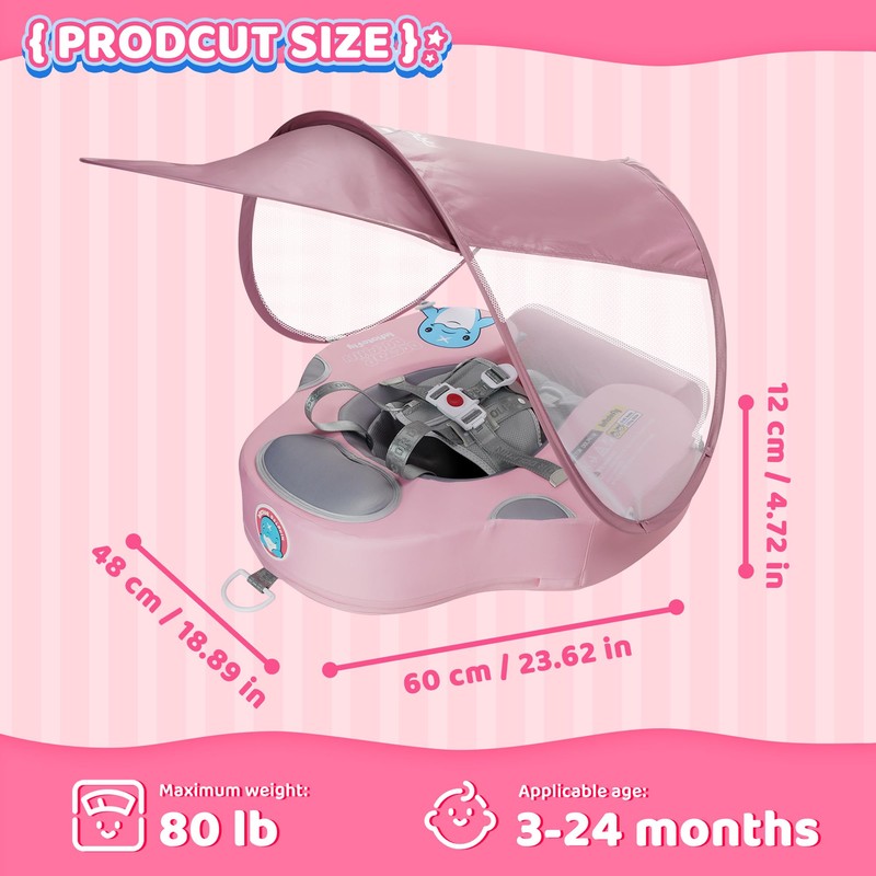 INFLATEFLY Baby Swim Float with Protection Sunshade Infant Pool Float