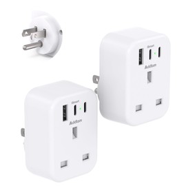 [2 Pack] UK to US Plug Adaptor, USA Travel Adapter with 1 USB & 2 USB C Ports for American, Canada, Mexico, Colombia Grounded Charger, 4 in 1 Plug Adapter from UK to USA for Phone, Computer (Type B)