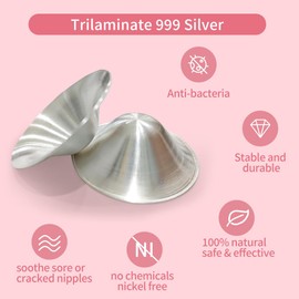 Momlacto The Original Silver Nursing Cups, Nipple Shields for Nursing Newborn, Nipple Guards Protector for Breastfeeding, Breast Feeding Essentials, Trilaminate 999 Silver (Small (4.5 * 1.5cm))