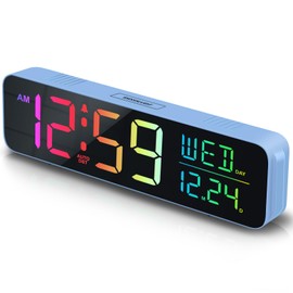 Peakeep Loud Digital Alarm Clock Large Display for Bedrooms with Date, Day of Week, Temp, Auto DST, Desk Clock Electric Plug in for Living Room, Battery Backup, USB Port, 5 Dimmers