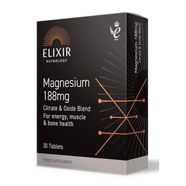 ELIXIR NUTROLOGY Magnesium 188mg - 30 Tablets, Supports Energy Metabolism, Muscle Function & Bone Health - Vegetarian & Vegan Friendly - Magnesium Citrate and Oxide. Made in The UK