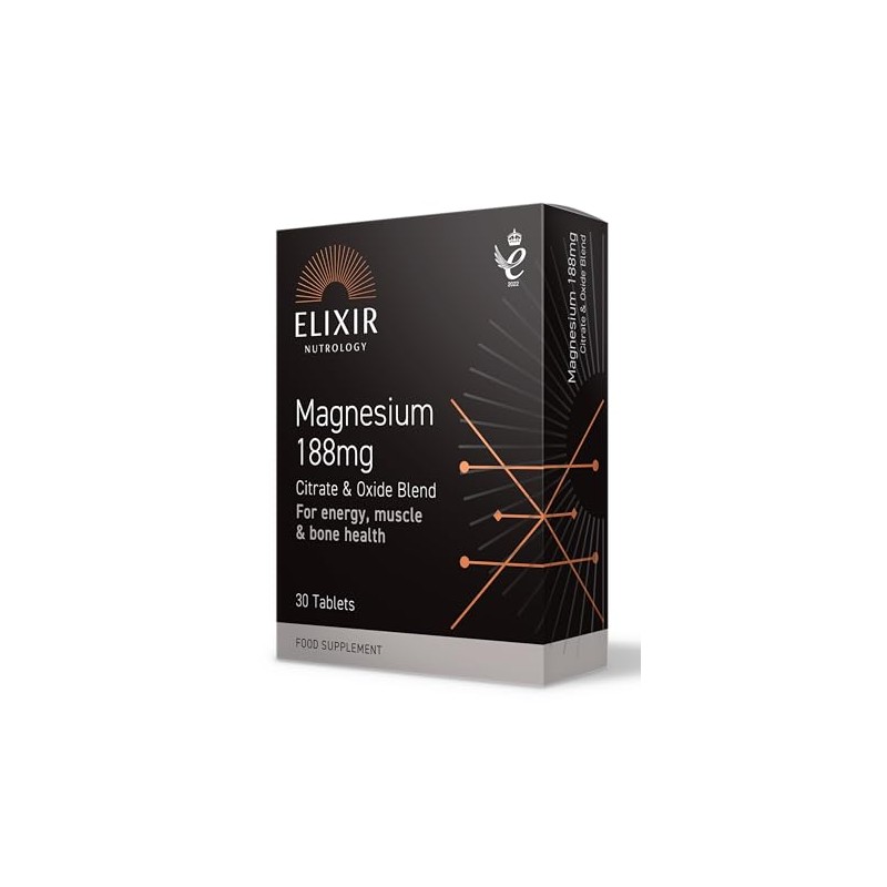 ELIXIR NUTROLOGY Magnesium 188mg - 30 Tablets, Supports Energy Metabolism,