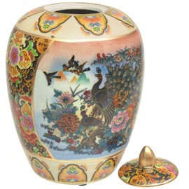 Red Lantern 11" Satsuma Ladies & Peacock Porcelain Vase Jar, Multicolor