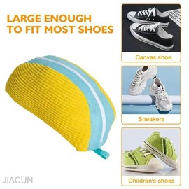 Shoe Washing Machine Bag,Big Opening Shoe Washing Bag for Washer and Dryer, Reusable Shoe Laundry Bags for Sneakers,Fluffy Fibers Keep 360° Wrap-around Cleaning for All Shoe Sizes (Yellow 2 Pack)