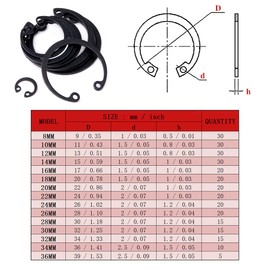 Hilitchi 300-Pcs [15-SIZE] Alloy Steel Internal Circlip Snap Retaining Clip Ring Assortment Set