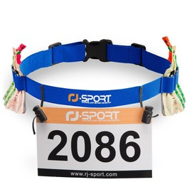 RJ-Sport Triathlon Race Number Belt, Running Strap with Numbers & 6 Gel Holders for Jogging, Cycling, Marathons