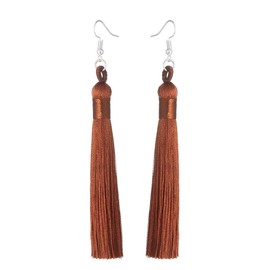 KLFrogPond Charms Boho Silk Thread Long Tassel Dangle Drop Fringe Earrings Fabric Vintage Eardrop (Brown)