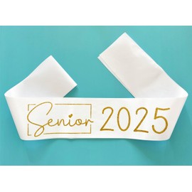 Generic Senior Sash 2025, 8 Pack Gold Glitter White Satin Finally Graduated Senior Cheerleader Sashes for Class of 2025 Graduation Party Supplies