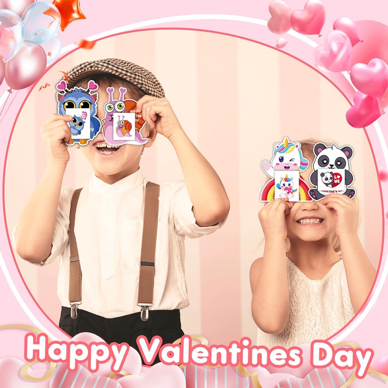 Mczan 32Pack Valentines Day Cards for Kids Classroom, Animal Valentines