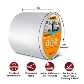 EDSRDRUS RV Roof Tape, Heavy-Duty Adhesive Butyl Seal Tape Waterproof UV-Resistant for RV Repair, RV Sealant Tape for Boat, Camper Roof Leaks (White, 4inch*20ft)