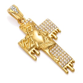 ROWIN&CO Classic 18K Gold Plated Iced Out Jesus Crucifix Cross CZ Pendant Hip Hop Necklaces for Men Women Baptism Christian Jewelry, 24" Chain (Jesus Cross-A Style)