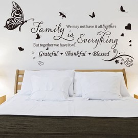 Runtoo Family is Everything Wall Decals Quotes Butterfly Inspirational Lettering Wall Stickers Home Bedroom Living Room Kitchen Wall Decor