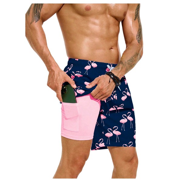 Floerns Men's Swim Trunks with Compression Quick Dry Shorts Swim