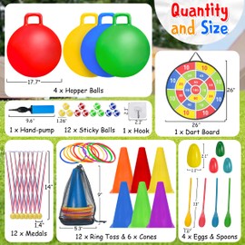 LINAYE Carnival Games Combo Set Outdoor Activities, Field Day Lawn Yard Family Reunion Fall Festival Games Hopper Balls Dart Board for Kids Ring Toss Egg and Spoon for Kids Birthday Party