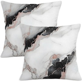 Puacino Abstract Marble Art Pillow Covers Set of 2, Double Sided Black Rose Gold Printed White Linen Throw Pillow Covers 18x18 Inch, Modern Cushion Cases, Decorative Accent for Sofa, Bed, Living Room