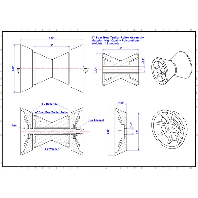 COLOFULWAY 4" Boat Trailer Roller Assembly Poly Bow Roller with