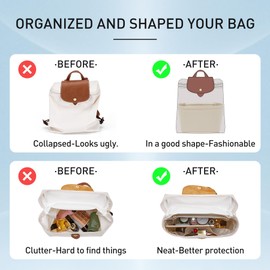 Doxo Backpack Organzier Insert Compatible with Longchamp Le Pliage Bag and More (9" L x 3.2" W x 6.7" H, Beige)