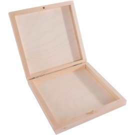 Small Square Decorative Wooden Box with Lid & Bolt Closure | 14.5 x 14.5 x 2.7 cm | CD's Trinket Keepsake Storage | Unpainted & Untreated Plain Lindenwood