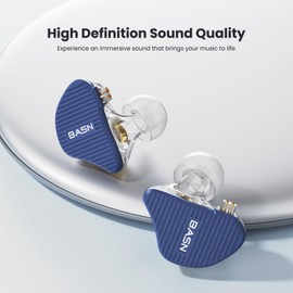 BASN Mix-PD in Ear Monitor,1Planar Driver + 1Dynamic Driver HiFi IEM Earphones with CNC Crafted Metal Cover, Wired 0.78mm 2-Pin Silver Plated Detachable Cable for Musicians (Blue)
