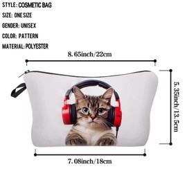 Livel lhood Earphone Cat Makeup Bag Cute Small Organizer Zipper Pouch Earphone Cat Cosmetic Bag Birthday Present for Women Friends, hzj0686