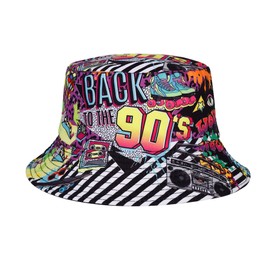 JAZTAKU Unisex Bucket Hat Retro 80s 90s Foldable Hat for Women Men Travel Outdoor Fisherman's Caps
