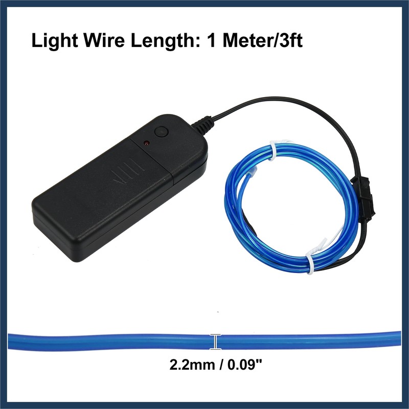 VekAuto 1 Meter/3ft Neon Glowing EL Wire Strip Blue Light
