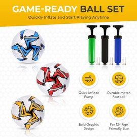 Lizzy 12pc Leather Football Size 5 (270g) with Pump (20cm) | Random Colour with Blue, Red or Yellow Accents | PVC Leather Ball for Training, Kickabouts, Playground Games Outdoor Sports (12)