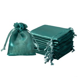 QIANF 20 Pcs Dark Green Small Organza Bags 3X4 inch for Wedding Favors with Drawstring, Mini Mesh Gift Bags Jewelry Pouch for Candy Bridal Shower Party Favor Baby Shower Christmas