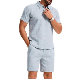gigkik Men's 2-Piece Activewear Set Button Henley Polo and Drawstring Pants with Slant Pockets Set Grey M