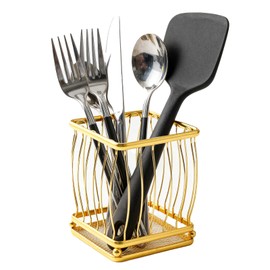 kumet Iron Kitchen Utensil Holder – Countertop Organizer Crock for Spoons, Chopsticks, Knives, and Forks (Gold)