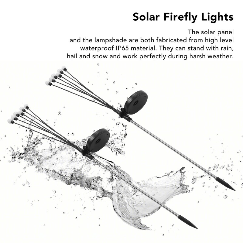 2 Sets Solar Powered Firefly Lights Outdoor Waterproof Solar Garden