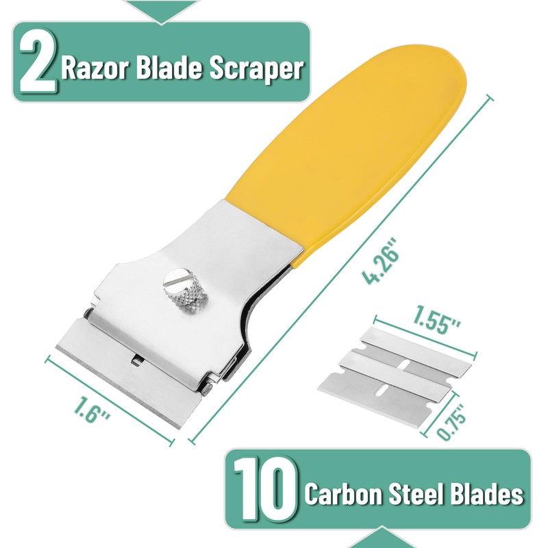 Bates- Razor Blade Scraper Set, 2 Pack, Yellow, Locking Razor