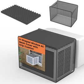 GCGOODS Mesh Cover & Drip Cushion Kit for U-Shaped Window AC, Window Air Conditioner Cover Set Specially for Outside U Shaped Units, Easy Air Flow & Reduce Dropping Noise of Water (Black)