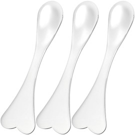 Pndeyo 3pcs Mini Metal Makeup Spatula, Reusable Cosmetic Cream Spatulas Spoon, Skincare Scoop Applicator Facial Massage Beauty Tools for Mixing and Sampling Face Eye Cream- Silver