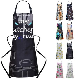Adjustable Kitchen Apron with 2 Pockets, Waterproof Funny Cooking Chef Apron for Women Men, Gardening Baking Aprons Grill BBQ Aprons Creative Gifts - Black
