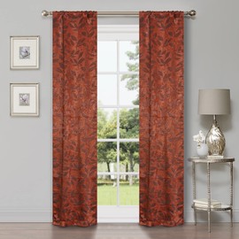 Superior Blackout Curtains, Room Darkening Window Accent for Bedroom, Sun Blocking, Thermal, Modern Bohemian Curtains, Leaves Collection, Set of 2 Panels, Rod Pocket - 26 in x 63 in, Antique Copper
