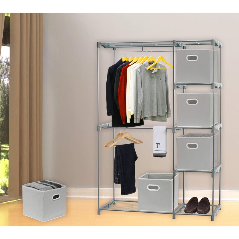 Simple Houseware Foldable Cube Storage Bins with Handles, 11-Inch, Gray,