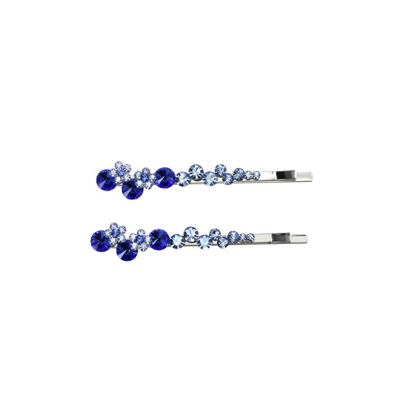 Faship A Pair Of Blue Premium RhinestoneCrystal Floral Hair Clips Pins 2 Pcs