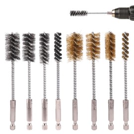 4pcs Brass Wire Brushes & 4pcs Stainless Steel Bore Brush, Twisted Wire Cleaning Tools with 1/4" Hex Shank for Power Drill Impact Driver & Tube Cleaning, 3/8'' 1/2'' 3/4'' 7/8'' Diameter