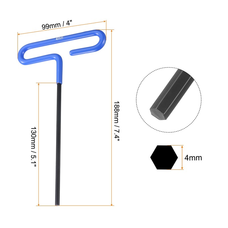 sourcing map T Handle Hex Key Wrench 4mm Metric Long