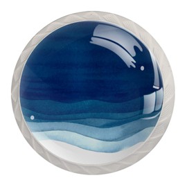 ZORE_FINE5, Kitchen Cabinet Knobs Round Decorative Knobs Cabinet Closet Drawers Dresser Pull Handle 4PCS Watercolor Blue Waves