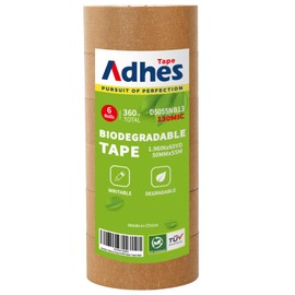 ADHES Kraft Paper Tape, 2 Inch x 60 Yards x 6 Rolls, Biodegradable Paper Packing Tape Writable & Uncoated Brown Shipping Tape for Shipping, Moving, Sealing