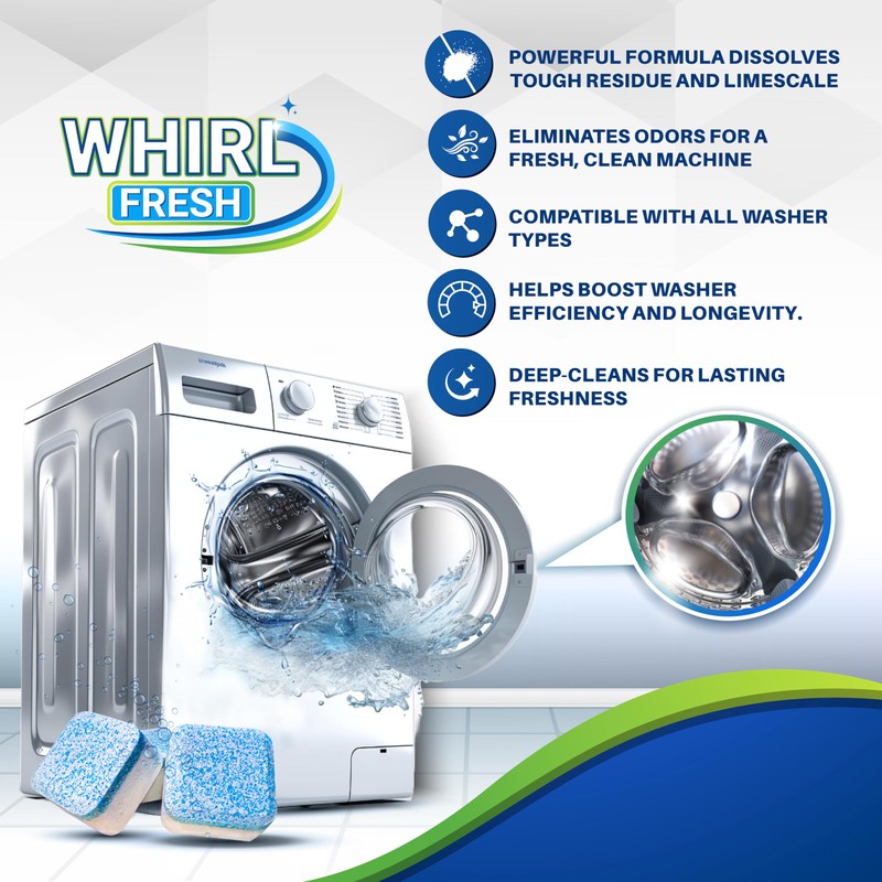 Whirl Fresh Washing Machine Cleaner Tablets, 24 Pack–Deep Cleaning Tablets