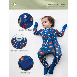 BambooBud Baby Boy Girl Zipper Footies Pajamas Christmas Sleep OnePiece Romper Jumpsuit Pjs, Baseball, 18-24 Months