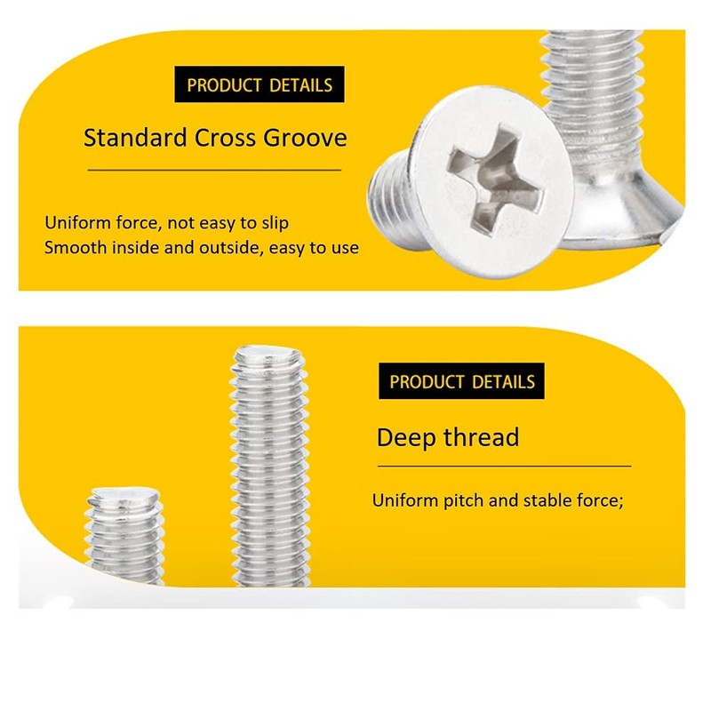 ANSIEDIO M5 Phillips Flat Head Machine Screws Bolts Stainless Steel