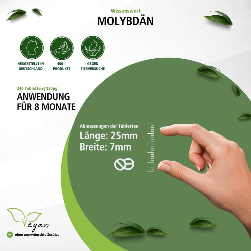 fairvital Molybdenum 150μg, 240 Tablets, Swallow-friendly, Sodium Molybdate, Quality-Tested and