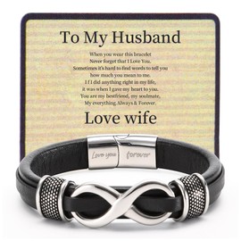 HSM Gifts for Men – Premium Leather Bracelet for Men with Infinity Symbol & Engraved 'Love You Forever' – Stylish & Adjustable Mens Bracelet for Husband, Boyfriend, Gift Box Included