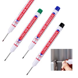 Vaktop Deep Hole Marker, Pack of 4 Drill Hole Markers, 20 mm Tip Depth Hole Marker, Marker Pen for Wood, Plastic, Wall, Metal, Cardboard Construction Site Pen (Black, Blue, Red, Green)
