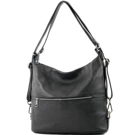 modamoda de - T189 Italian Women's Backpack Bag 2-in-1 Leather, black